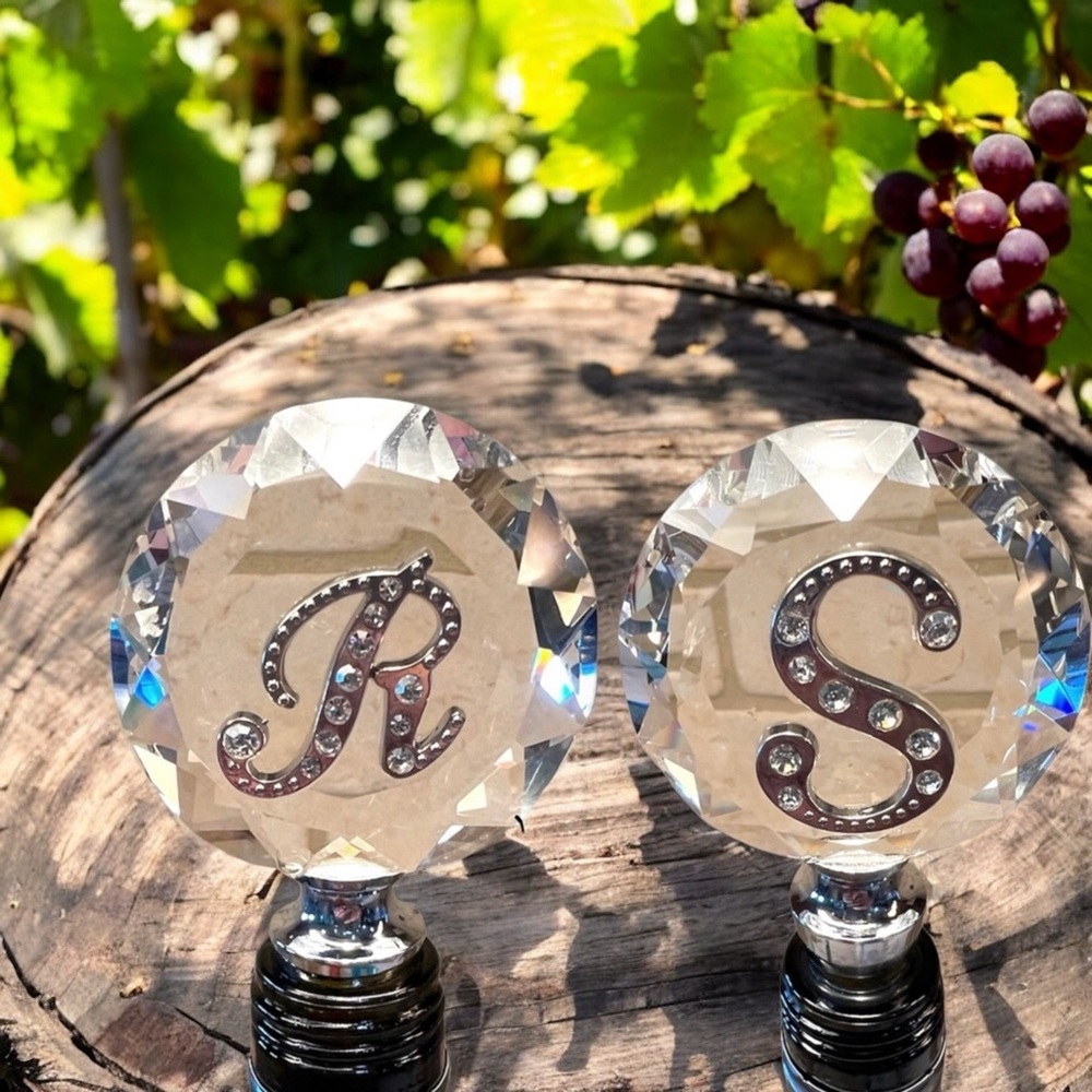 Lot of 2 - Crystal Rhinestone Wine Bottle Stopper - Monogram R & S